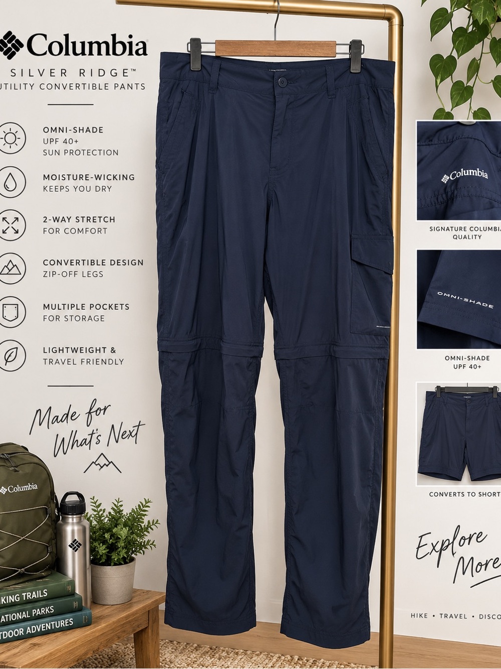 Columbia Silver Ridge Utility Convertible Pants 18W Omni-Shade Navy